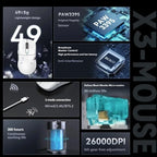 Attack Shark X3 Ultra Light Wireless Gaming Mouse Tri Mode 2.4G/Bluetooth/USB-C 26000DPI PAW3395 Sensor 49g Lightweight