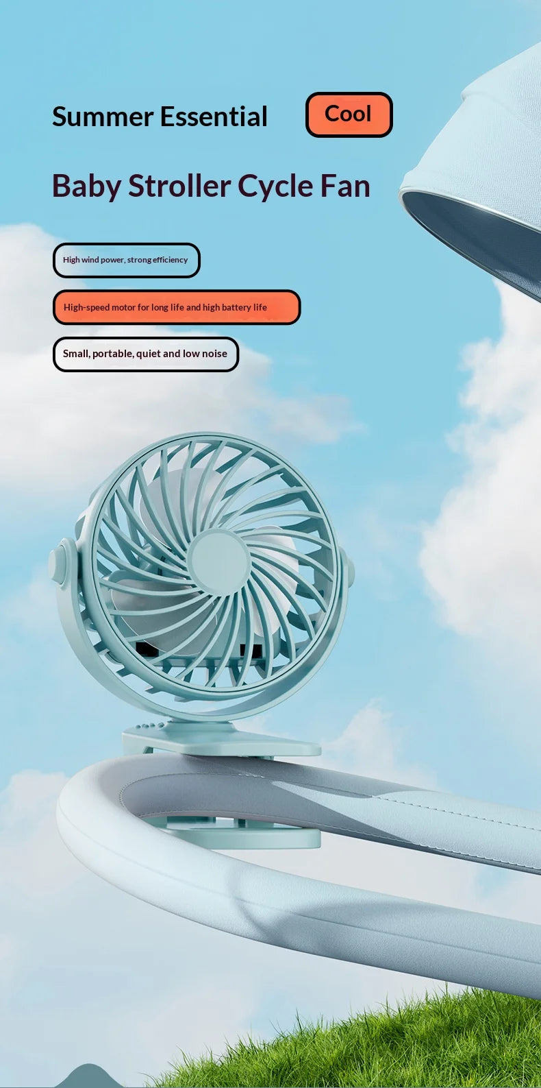 HOMEFISH Portable Rechargeable Clip Fan 720° Rotatable Hanging Fan with Night Light Air Cooler for Outdoor Camping Fan