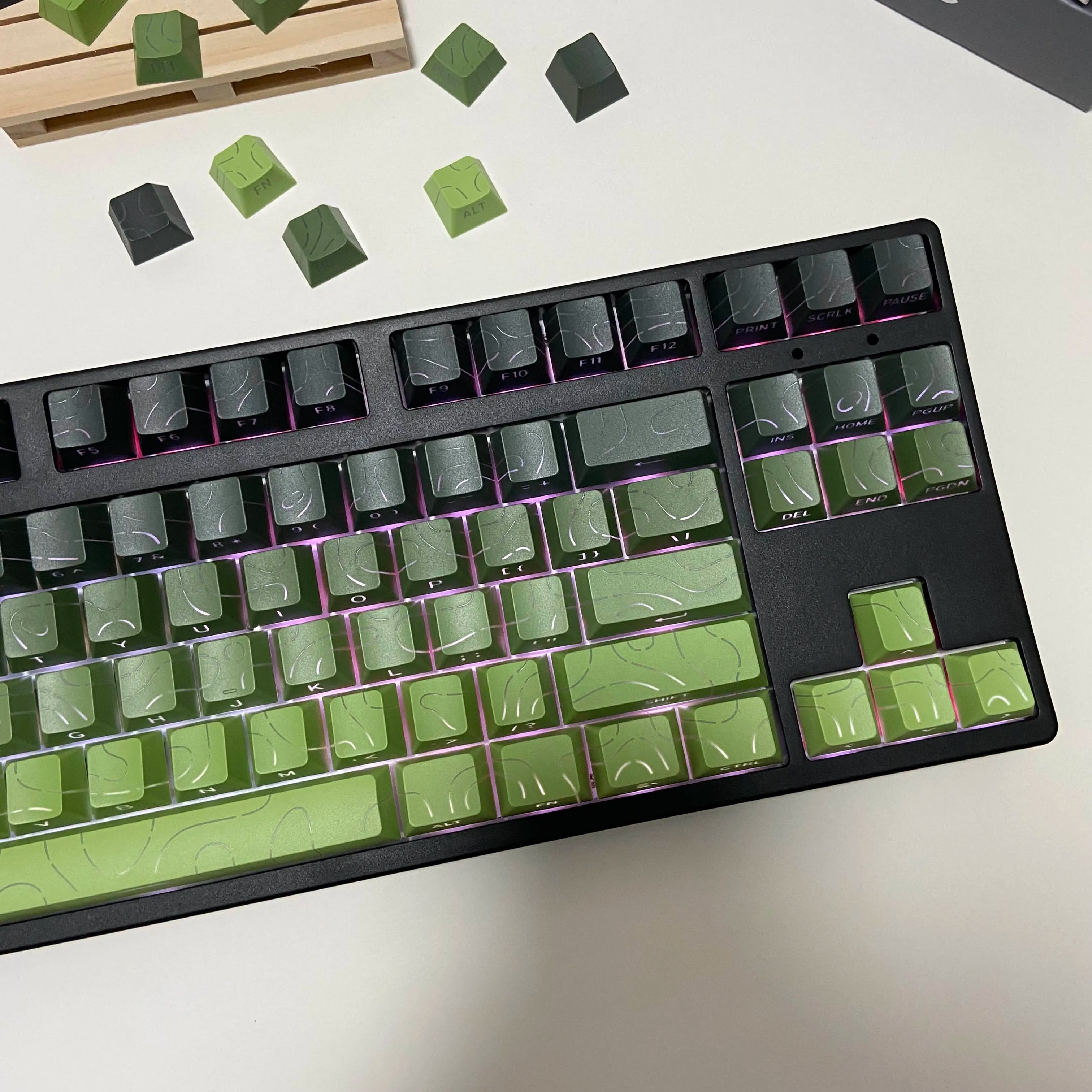 Line Gradient Side Shine Through Keycaps Cherry Profile PBT Custom Keycaps for 60% 65% 75% 96% 98% 100% Mechanical Keyboard