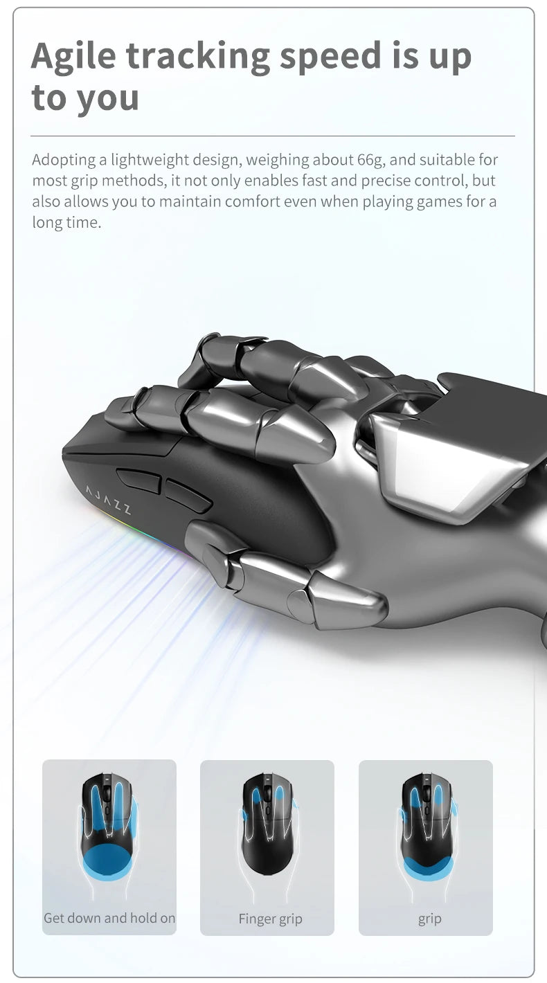 AJ139-V2-MC Tri-mode Wired/2.4GHz /BT Wireless Gaming Mouse with Magnetic Charging Base PAW3311 Gaming Chipset 12000DPI Max