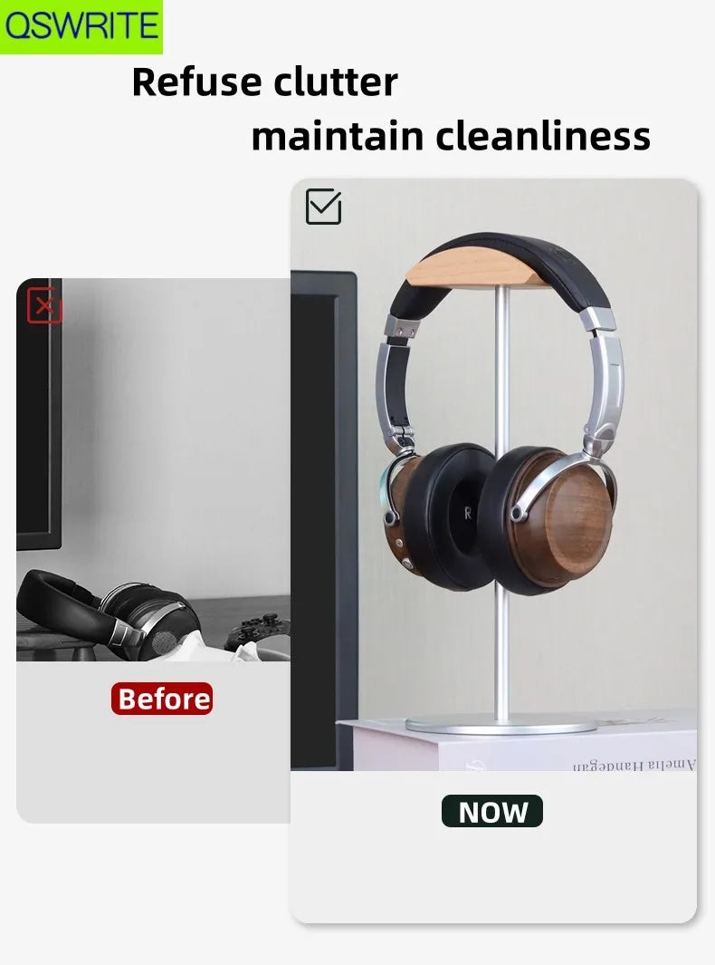 Walnut wood headphone holder minimalist earphone storage rack Solid wood headphone hanger earphone holder