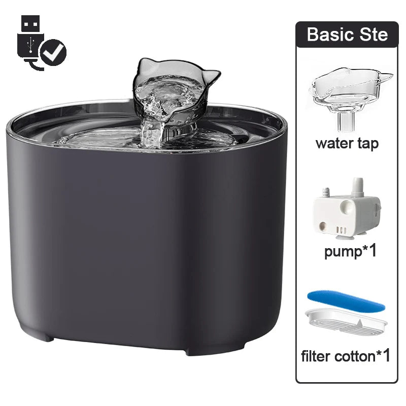 Smart Cat Water Fountain 2.2L, Pet Water Dispenser with Filter, Dog Drinking Fountain for Cats, Ultra Quiet Water Pump