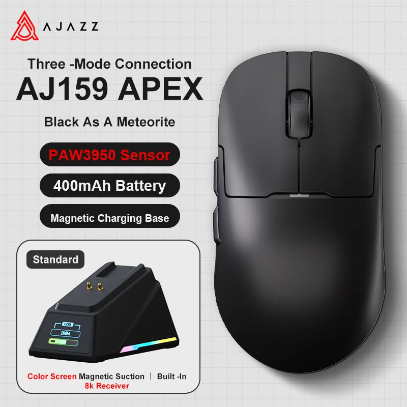 AJAZZ AJ159 APEX Paw3950 Wireless Mouse with RGB Magnetic Charging Base Lightweight Wired Bluetooth Gaming Mouse for PC Laptop