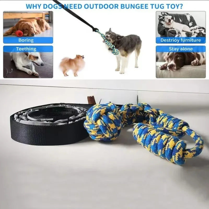 Outdoor Bungee Tug Toy, Dog Toy Hanging from Tree for Small to Large Dogs, Interactive Exercise Play Cord & Tether with Chew Rop