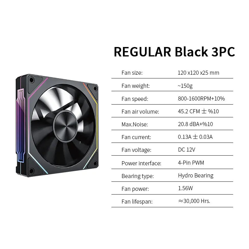 LDPCSJ OEM PRISM 5 PRO Computer Chassis Fan 12cm ARGB 4 Pin PWM Quiet Cooling Fan 12V Large Air Volume 45.2CFM/600-1800RPM
