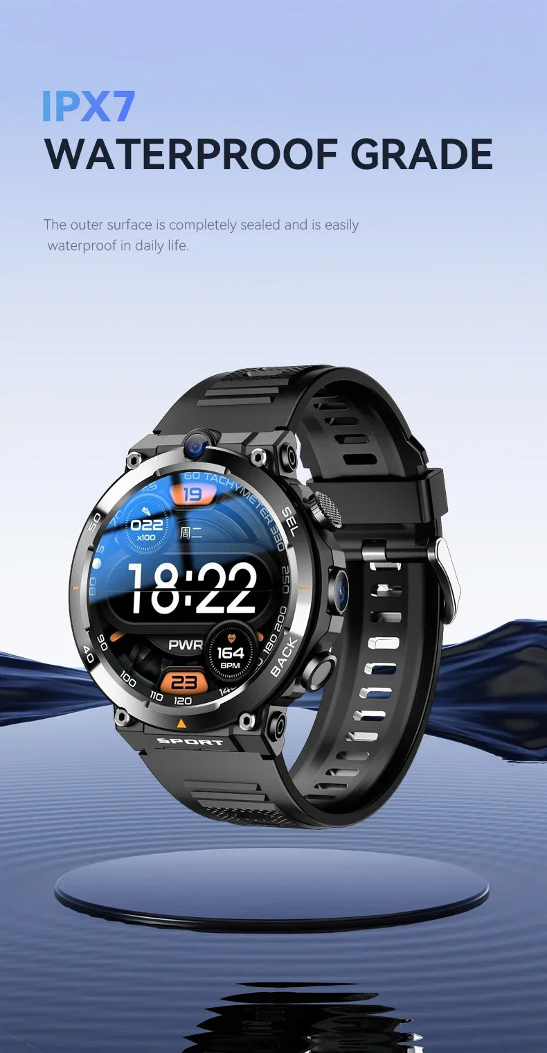 H10 4G LTE Men's Smartwatch: Dual 500W camera for video calls, 4 + 128 GB, WiFi NFC, 1380mAh battery