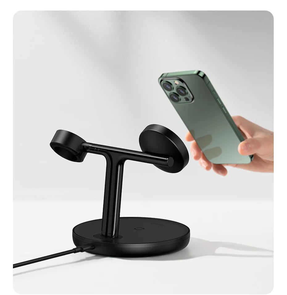 Baseus 3 in 1 20W Magnetic Wireless Charger Stand For Phone iPhone 15 14 Pro Airpods Apple Watch Fast Charging Station Holder