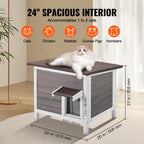 SucceBuy Outdoor Cat House Weatherproof, Feral Cat Shelter for Cat Outdoor Wooden Cat Rabbit House with All-Round Foam Insulated