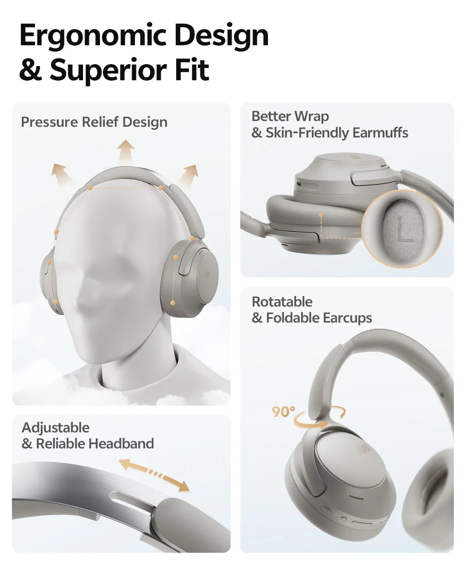 QCY H3S -56dB Adaptive ANC Over Ear Headphone Hi-Res LDAC Spatial Sound Wireless Earphone Bluetooth 6.0 Dual Driver 102H Headset