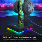 RGB Lights Headphone Stand with 10 Lighting Modes, Dual USB Port, Touch Control Strip Light for all Gaming Headsets, PC Stand