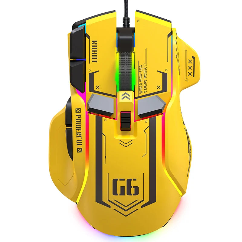 Mechanical Gaming Mouse FreeWolf G6 12-keys Wired Mouse ChipA826 RGB Macro-programmable Ergonomic Superior Design for Gaming