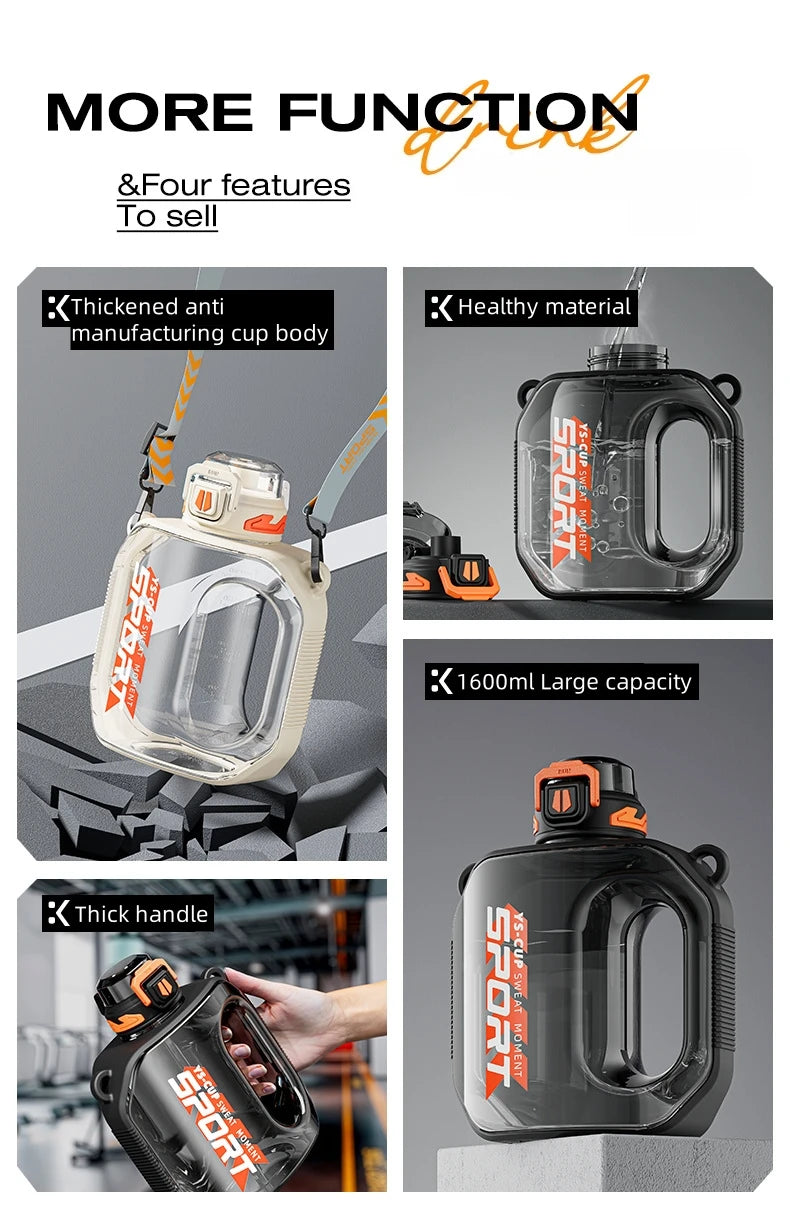 1600ML Large Capacity Sports Water Bottle Food Grade Plastic Water Cup With Straw Portable Gym Water Bottle BPA Free Water Cup