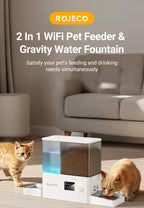 ROJECO 8.5L Automatic Pet Feeder Water Fountain WIFI APP Remote Control Smart Dog 5L Food Dispenser 3.5L Gravity Water Drinker ﻿