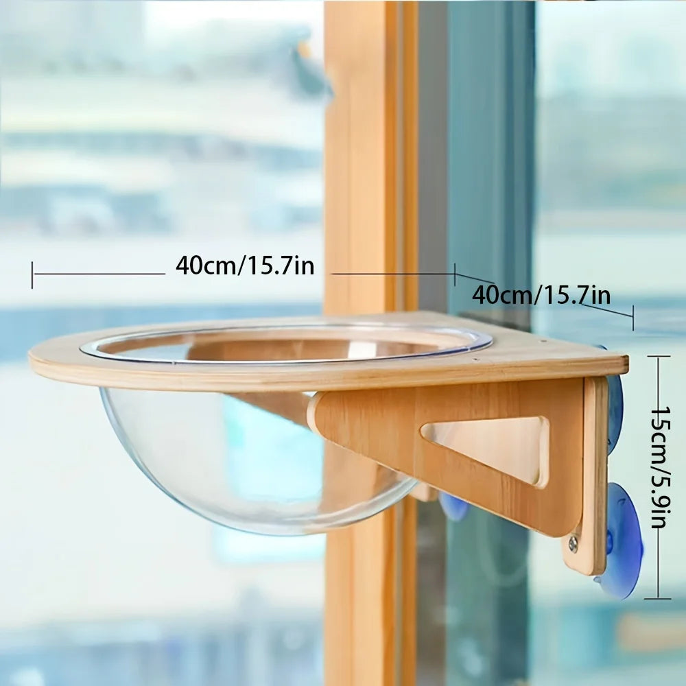 Cat Window Perch Hammock with Suction Cups, Solid Wood Window Mount Cat Bed, Indoor Cat Space Capsule Pet Nest