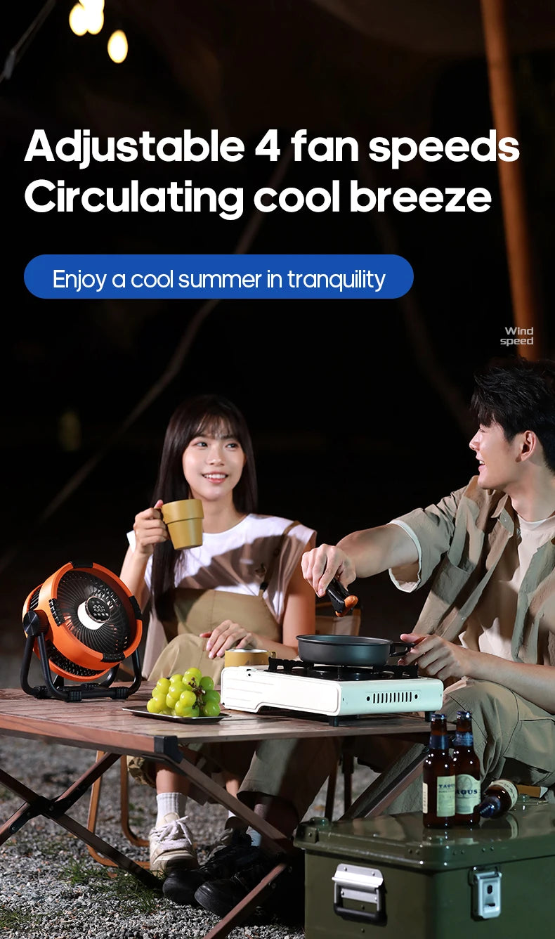 Portable 6 in 1 Outdoor Camping Fan 20000mAh Rechargeable Wireless Tent Ceiling Fan 4 Speed ​​Adjustment LED Lighting Power Bank