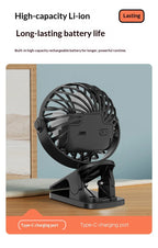HOMEFISH Portable Rechargeable Clip Fan 720° Rotatable Hanging Fan with Night Light Air Cooler for Outdoor Camping Fan