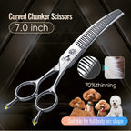 Fenice 7.0/7.5 inch Professional Dog Grooming Shears Curved Thinning Scissors for Dog Face Body Cutiing JP 440C High Quality