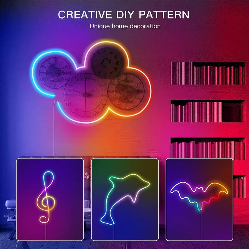 TUYA Neon LED Strip Lights 5V 72LEDs/M Silicone Neon Rope Light with Music Sync RGBIC Dreamcolor Chasing Strip Tape for Room