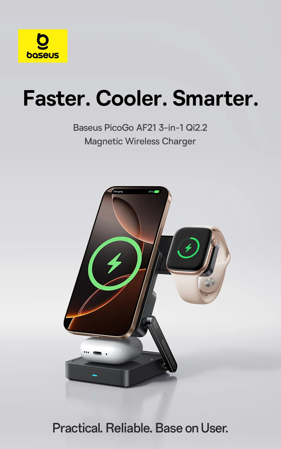 Baseus 3-in-1 Magnetic Wireless Charger Qi2.2 25W Fast Charging for iPhone 17 16 15 14 Apple Watch Earbuds AirPods Pro iWatch