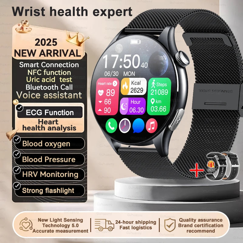 Sapphire 2025 New Health Managed Smart Watch Health Measurement Blood Fat Uric Acid Call ECG+PPG Blood Pressure Health Smartwatch iOS