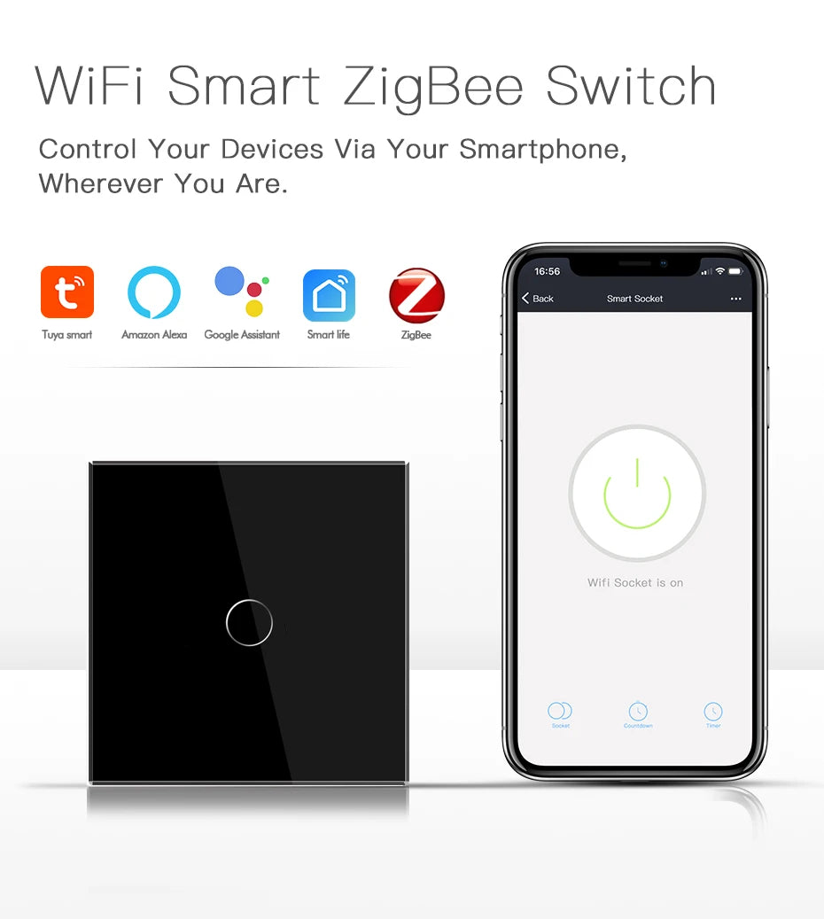 BSEED Zigbee Touch Switch — 1/2/3 Gang + Tomadas EU com Neutro