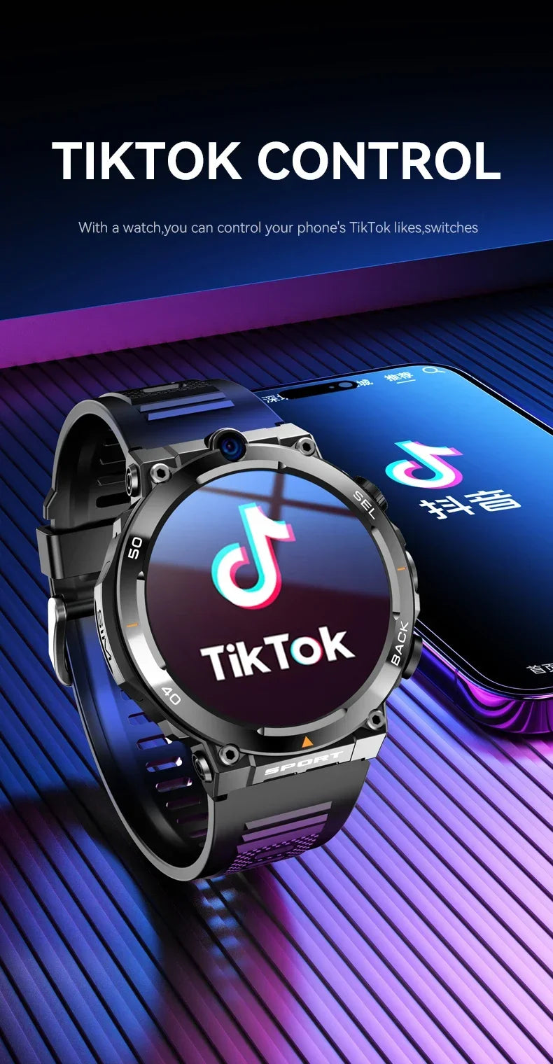 H10 4G LTE Men's Smartwatch: Dual 500W camera for video calls, 4 + 128 GB, WiFi NFC, 1380mAh battery