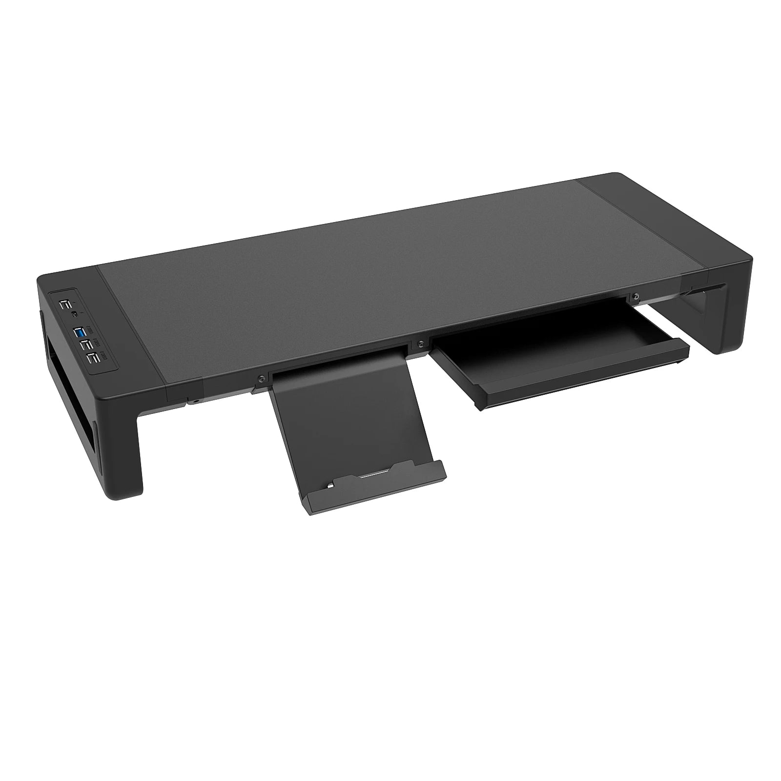 Monitor Stand Riser, With Foldable, Height Adjustable Computer Stand, Desk Shelf Riser with Storage Drawer & Tablet Phone
