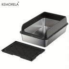 KEMORELA EXtra Large Stainless Steel Cat Litter Box with Lid - Enclosed LitterPan High-Sided Resistant Leak-Proof Cat Litter Mat