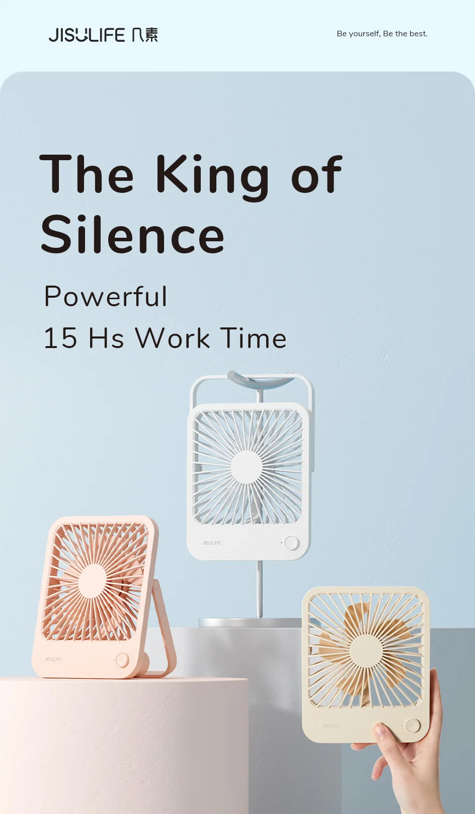 Ventoinha JISULIFE de Mesa — USB, 4 Velocidades, Ultra Silenciosa e Portátil