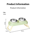 Foldable Stainless Steel Elevated Pet Bowl - Dual Dish Non-Slip Anti-Tip Raised Feeder with Neck Support for Cats Dogs