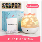 Candeeiro Lua Rotativo com Projeção Galaxy e Luz Noturna Decorativa