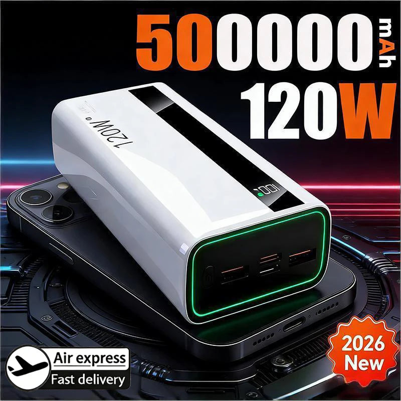 Power Bank 500000mAh Alta Capacidade — 120W Super Carga Rápida Portátil