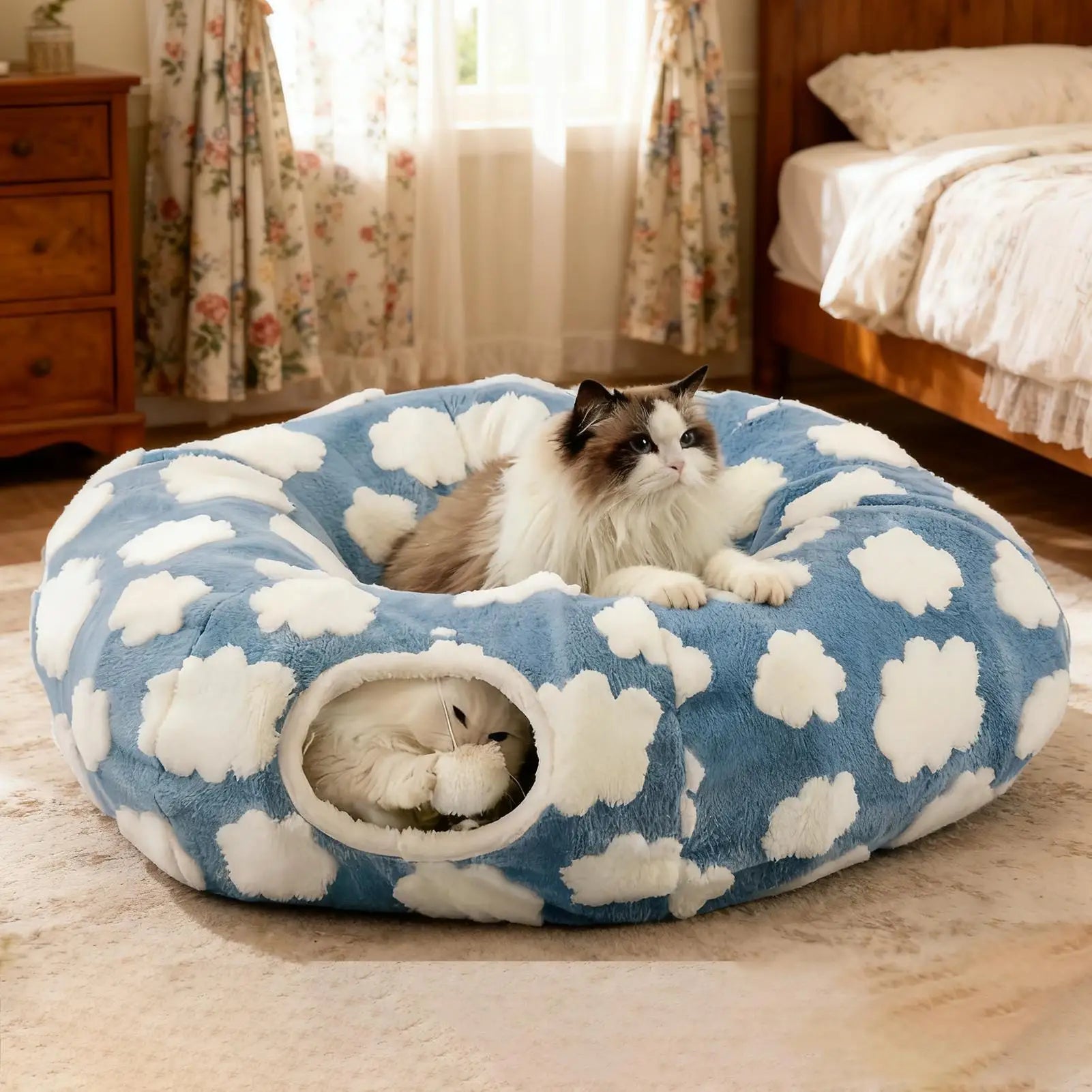 Cat Tunnel Bed Interactive Toys Washable with Ball Tunnel Cat Bed Cave Interactive Toys for Kitten Puppy Small Dog Bunny Pet