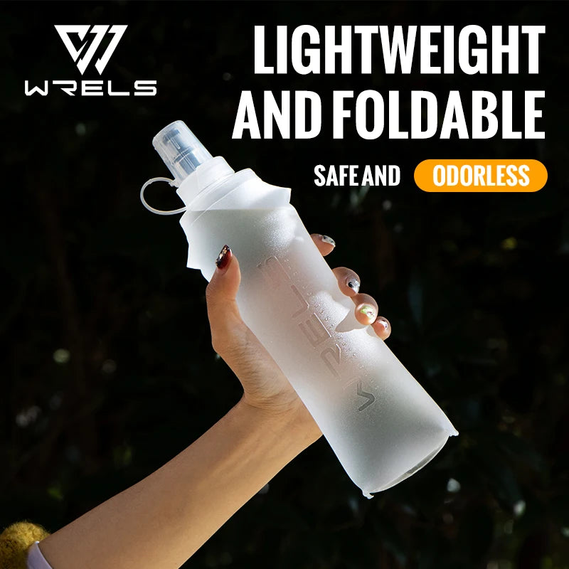 WRELS Folding Collapsible Water Bottle Running Water Bottle Soft Flask TPU BPA-Free Camping Hiking Travel Folding Water Bottle
