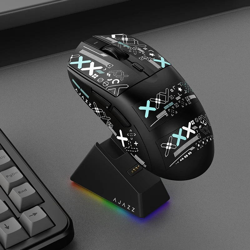 AJ139-V2-MC Tri-mode Wired/2.4GHz /BT Wireless Gaming Mouse with Magnetic Charging Base PAW3311 Gaming Chipset 12000DPI Max