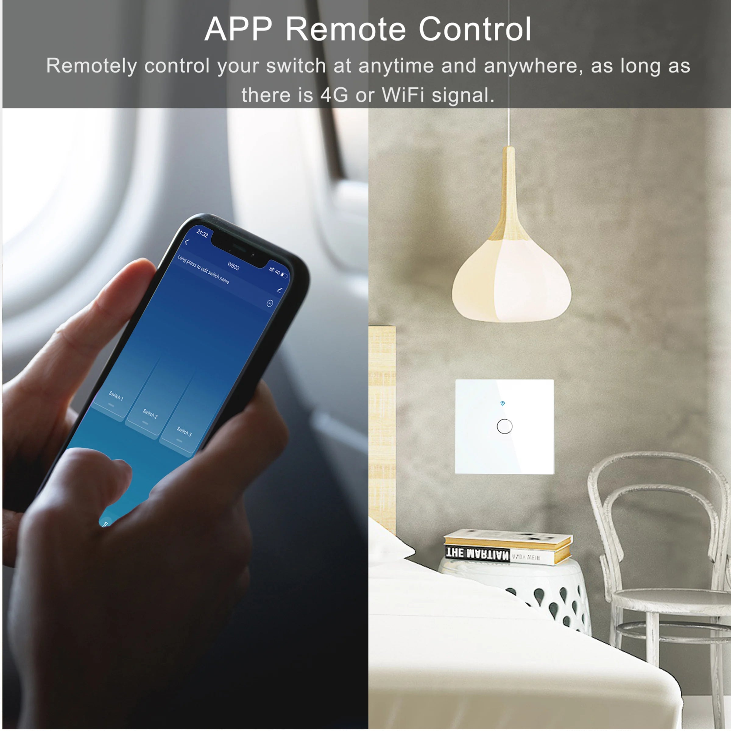AXUS WiFi Touch Switch — Smart RF433 Sem Neutro Tuya Alexa