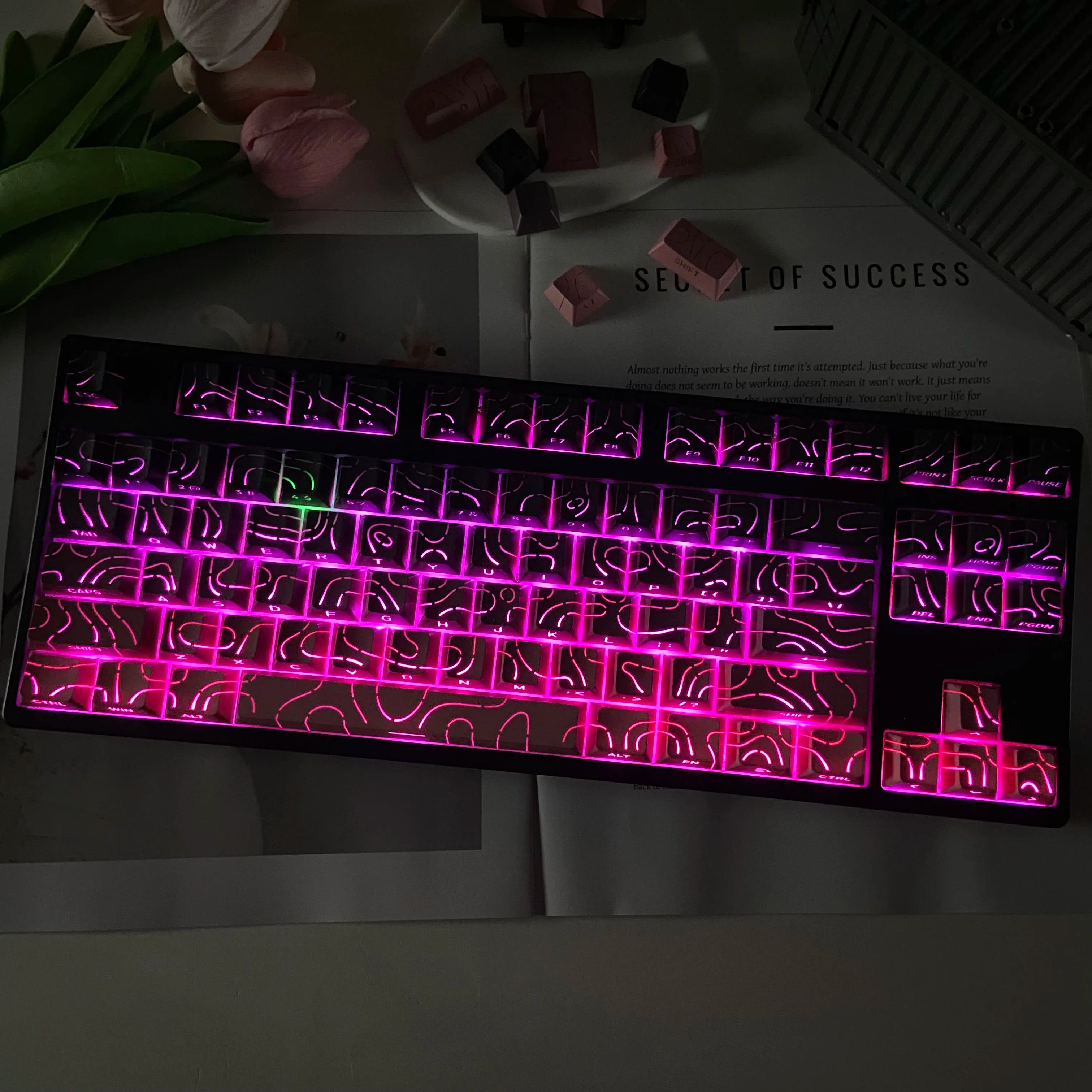 Line Gradient Side Shine Through Keycaps Cherry Profile PBT Custom Keycaps for 60% 65% 75% 96% 98% 100% Mechanical Keyboard