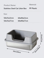 Stainless Steel Cat Litter Tray with Lid, Extra Large High Sided Enclosure Litter Boxes for Big Cats, Easy to Clean & No Odor