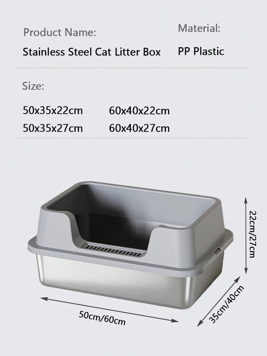 Stainless Steel Cat Litter Tray with Lid, Extra Large High Sided Enclosure Litter Boxes for Big Cats, Easy to Clean & No Odor