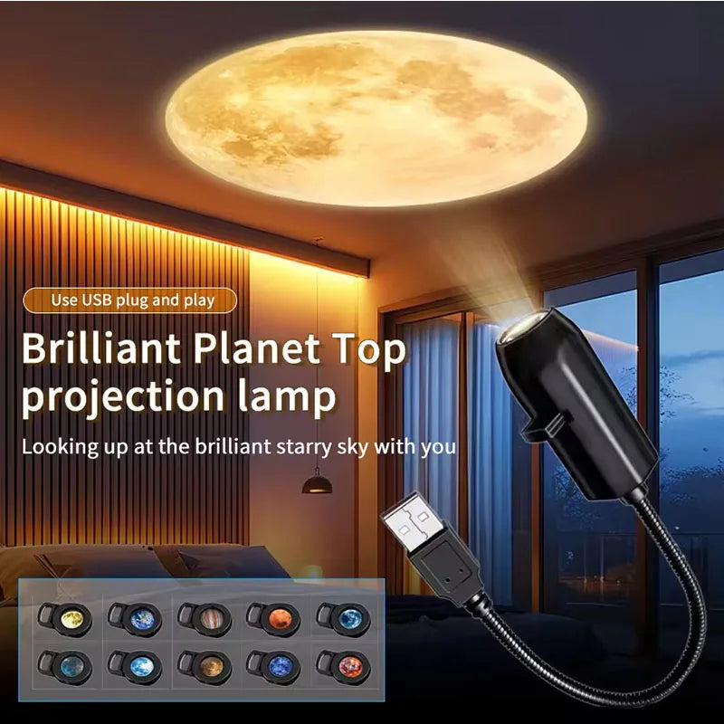 LED Star Galaxy Projector Lamp Moon Earth Wall Decor Switchable Pattern Projection Night Light for Home Bedroom Decoration