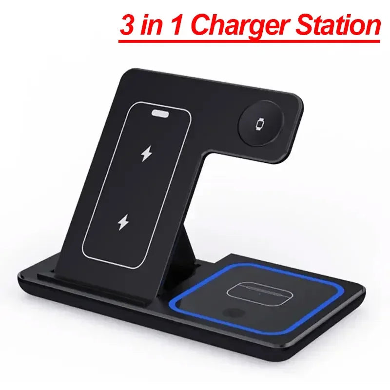 3-in-1 Foldable Wireless Charging Station 30W for iPhone 17 16 15 14 13 12 Pro Max iWatch 11 Airpods Pro Fast Charger Stand Dock