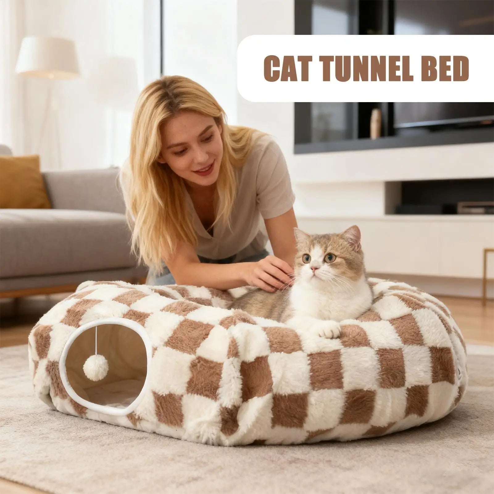 Cat Tunnel Bed Interactive Toys Washable with Ball Tunnel Cat Bed Cave Interactive Toys for Kitten Puppy Small Dog Bunny Pet