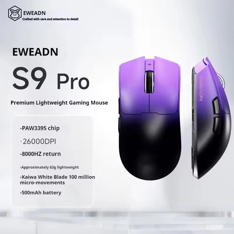 EWEADN S9 Pro Ultra V2 Lightweight Wireless Gaming Mouse Tri-Mode Tri-model Mouse 2.4G USB-CBT 8K Polling 26K DPI PAW3395 Mice