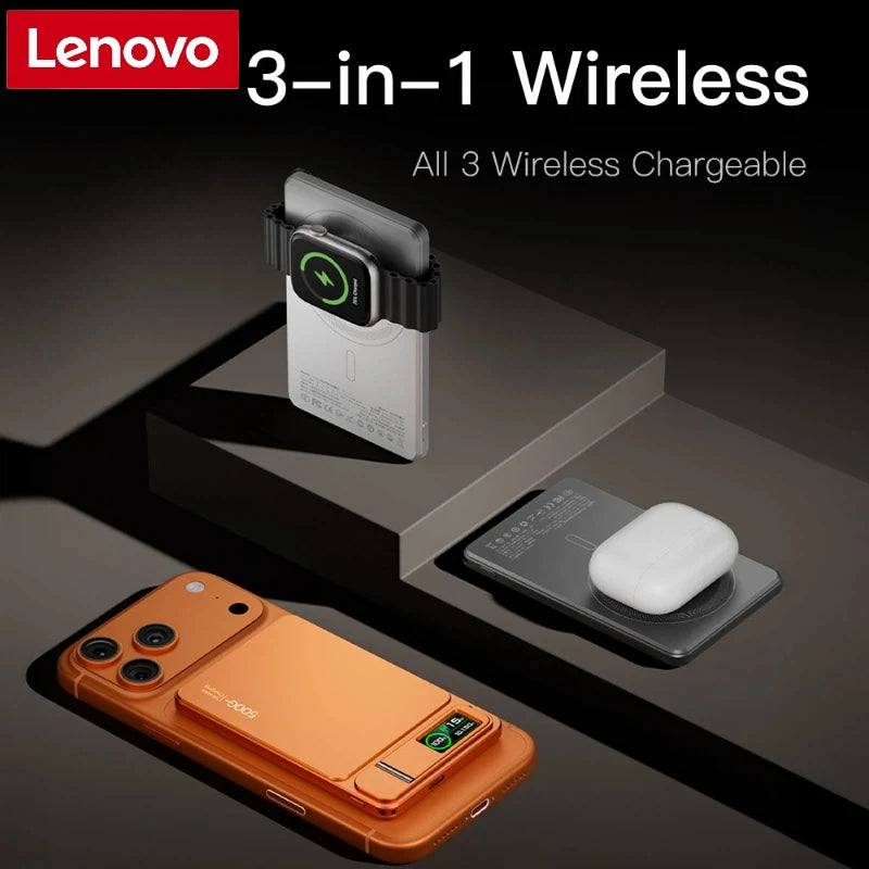 Lenovo 10000mAh Slim Power Bank — Magnético MagSafe Wireless 20W CCC
