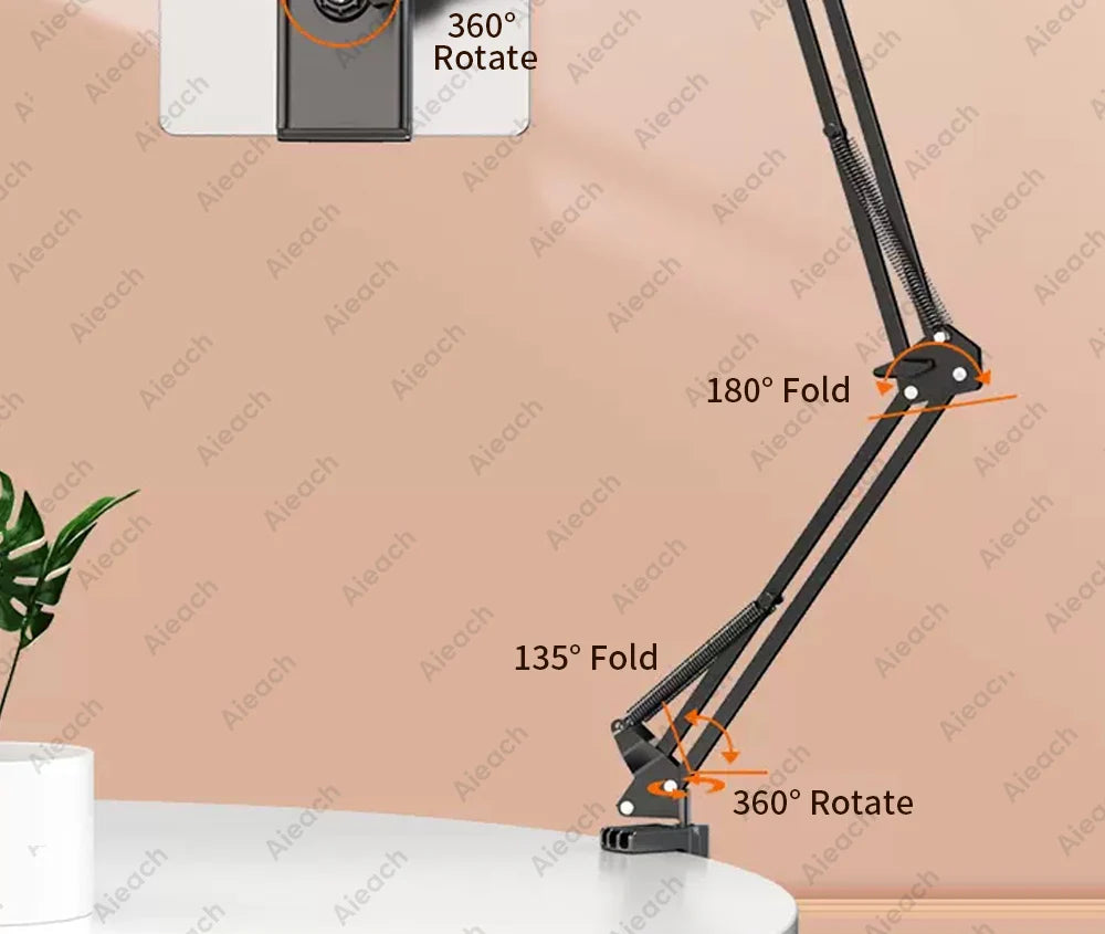 Suporte de Tablet para Cama com Braço Metálico 90 cm e Rotação 360°