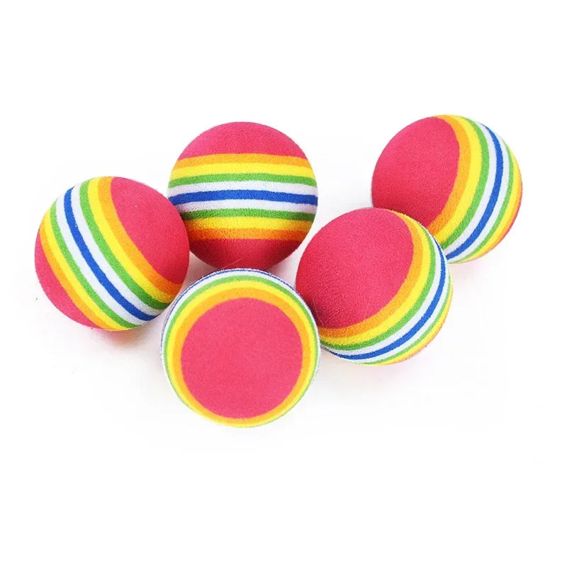 5pcs/10pcs Rainbow Cat Toys Ball Interactive Cat Dog Play Chewing Rattle Scratch Ball Training Cat Rainbow Ball Toy Pet Supplies
