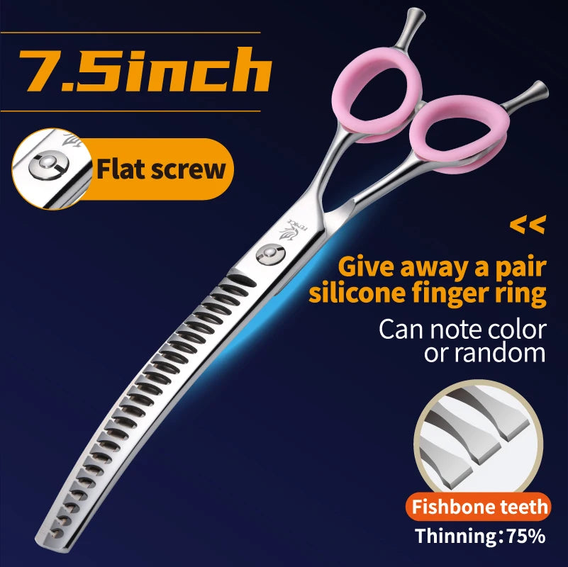 Fenice 7.0/7.5 inch Professional Dog Grooming Shears Curved Thinning Scissors for Dog Face Body Cutiing JP 440C High Quality
