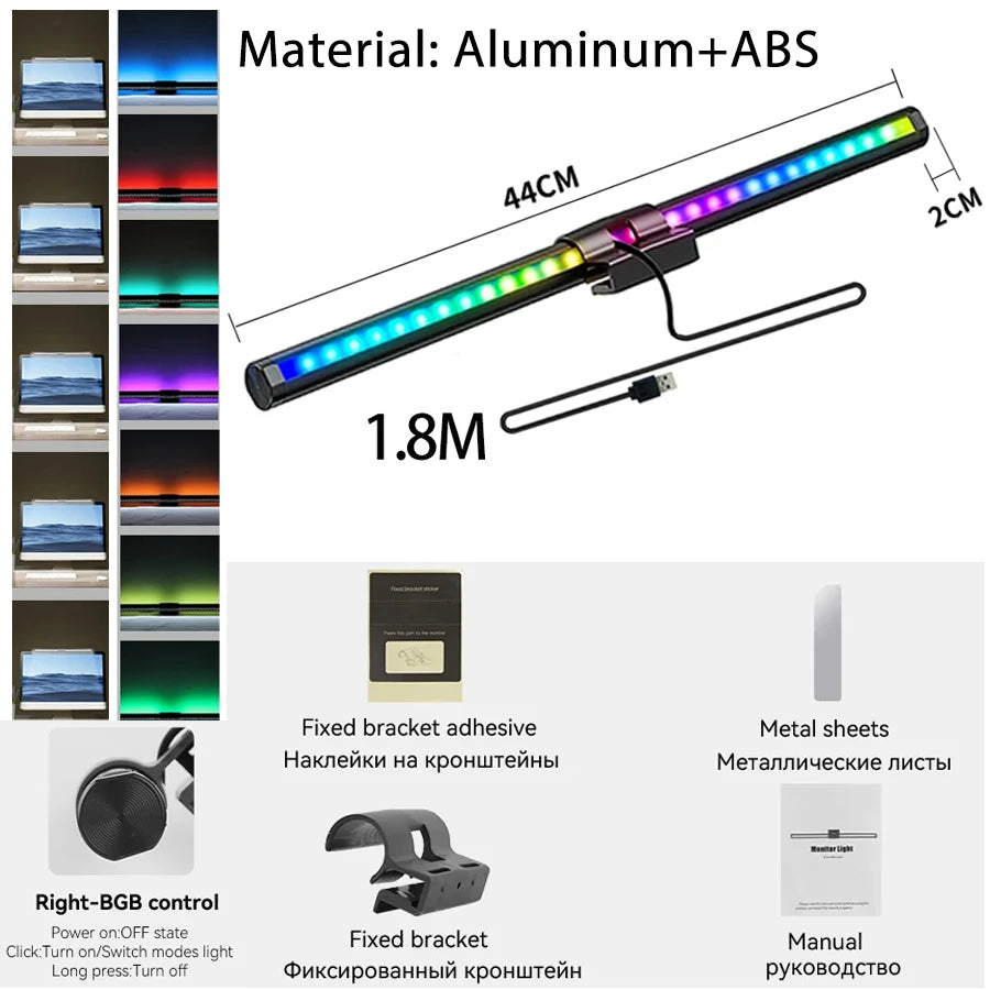 RGB LED Monitor Light Bar Stepless Dimmable Hanging Bar for Work And Gaming - Atmosphere Lamp for Screen Lighting Game Learning