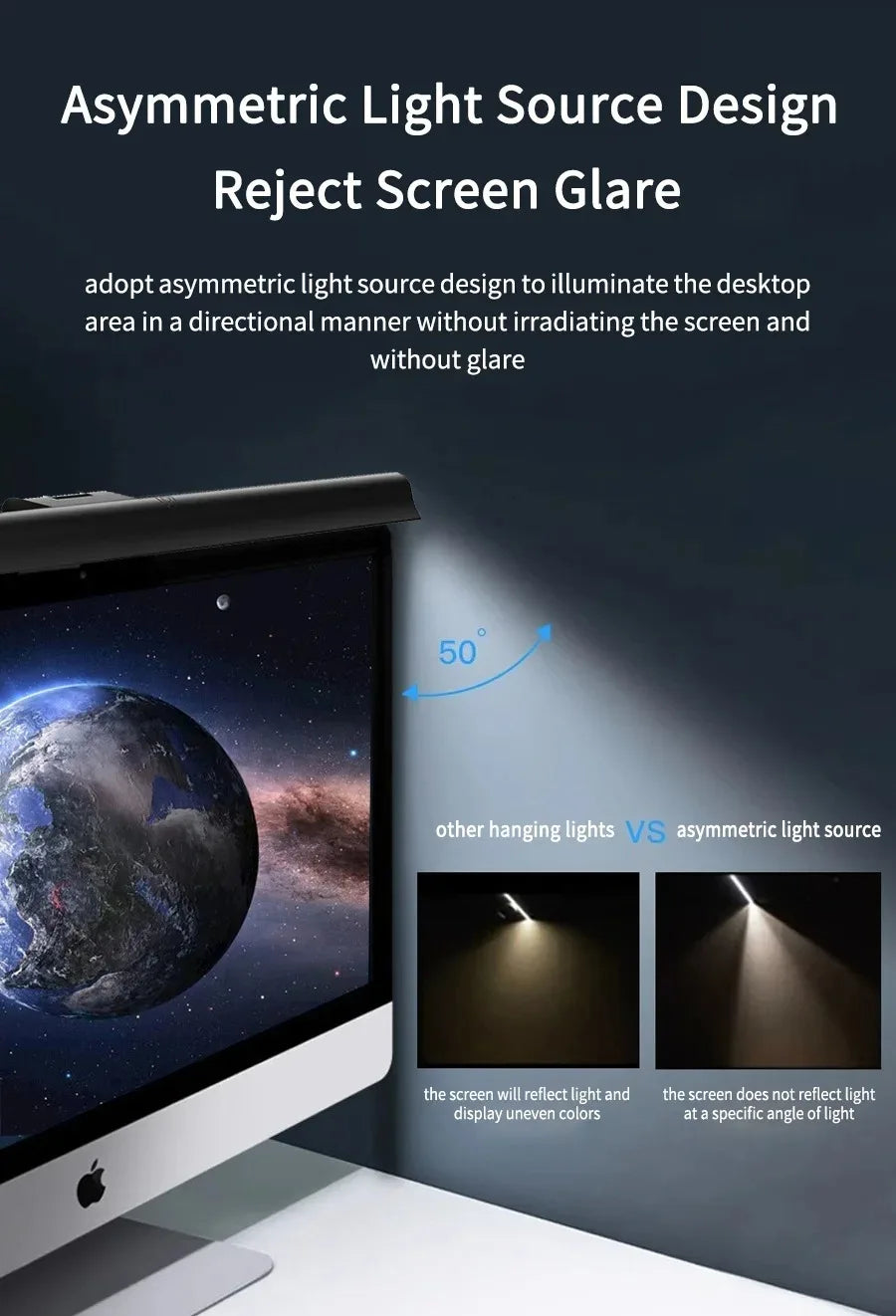 RGB LED Monitor Light Bar Stepless Dimmable Hanging Bar for Work And Gaming - Atmosphere Lamp for Screen Lighting Game Learning