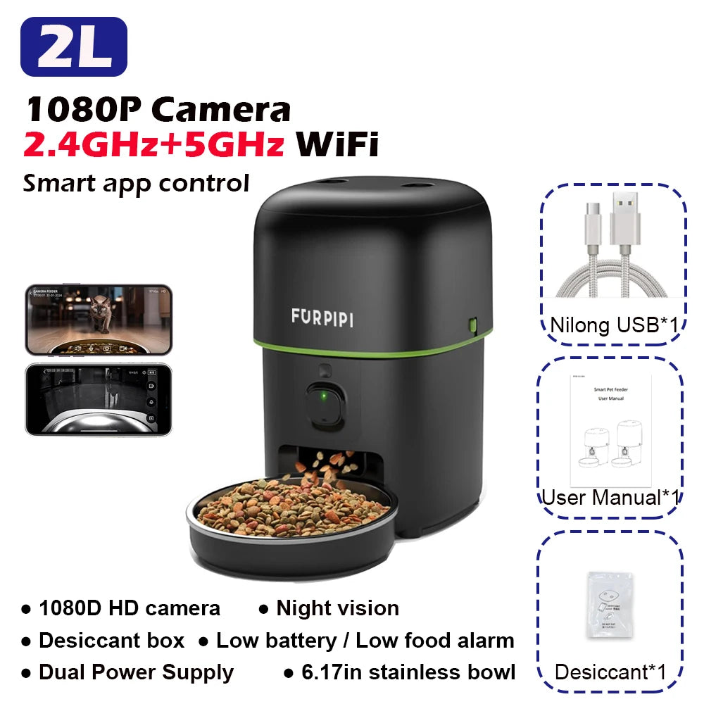 1080P HD Camera Automatic Cat Feeder with 5G WiFi Tuya Pet Cat Smart Food Kibble Dispenser Auto Feeder for Cats Dog Accessories